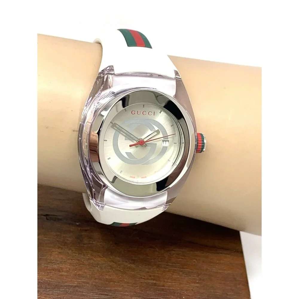 GUCCI Women's Watch SYNC YA137302 Swiss Quartz White Rubber Band 36mm - Picture 11 of 14